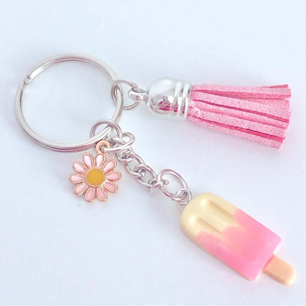 New Popsicle Dangling Keychain Tassel Daisy Enamel Charm Summer Spring Fun Gift